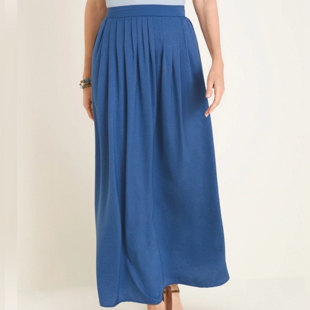 NWT Chico’s Size 2.5P (US 14P) Women’s Wave Blue Pleated Maxi Skirt Petites